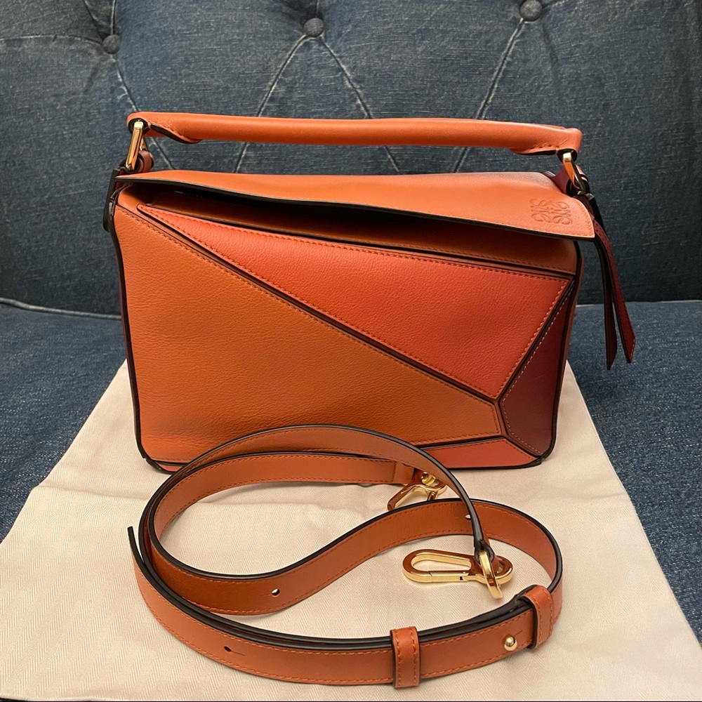 Loewe calfskin Tricolor small puzzle orange pumpkin spice